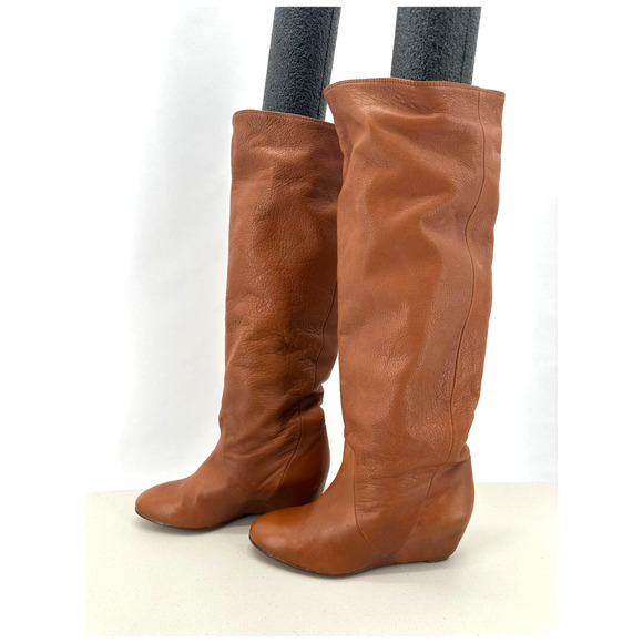 CANDELA Knee High Wedge Heel Boots Womens 8 Anthropologie Brown Boho Western 70s - Picture 8 of 8